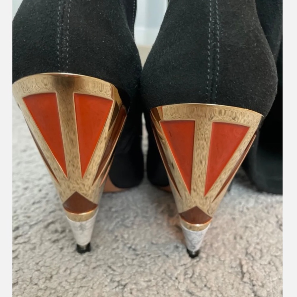 GIVENCHY Suede and Leather Over the knee Boots with Cone Enamel Heel Size 8.5 - Picture 3 of 11